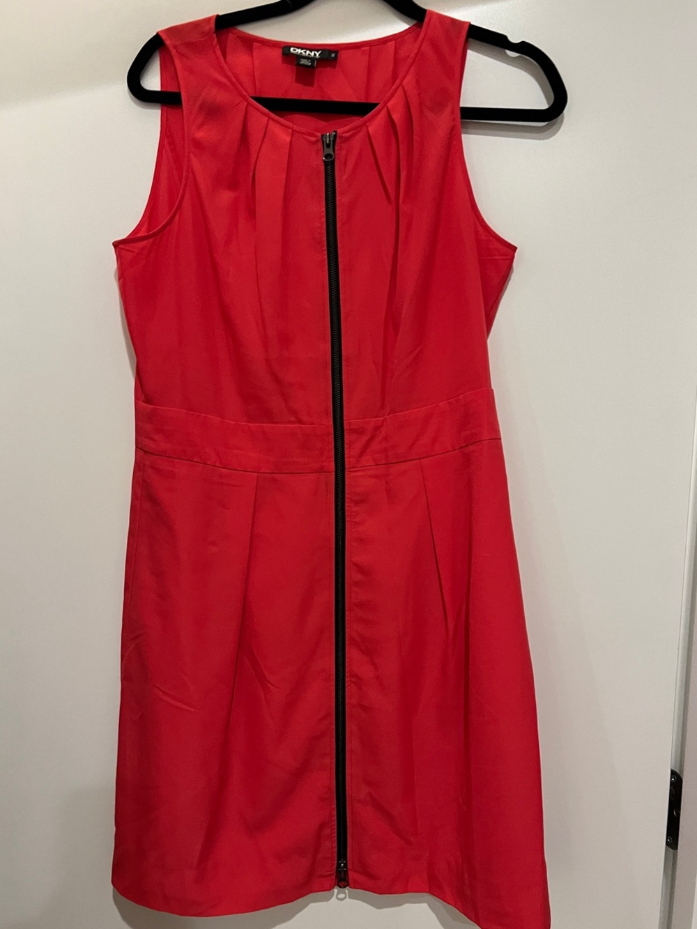 DKNY Red Sleeveless Zip-Front A-Line Dress